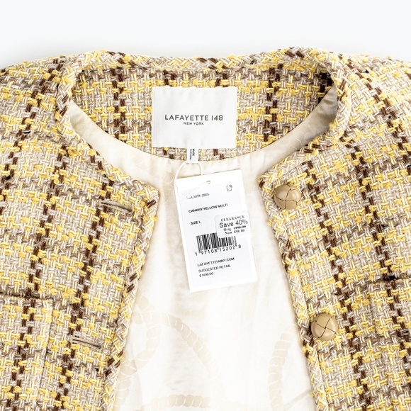 NWT Lafayette 148 New York Button-Down Woven Plaid Jacket $1,498 - Size L - Picture 6 of 16